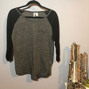 3/4 sleeve Black and Grey Baseball Tee